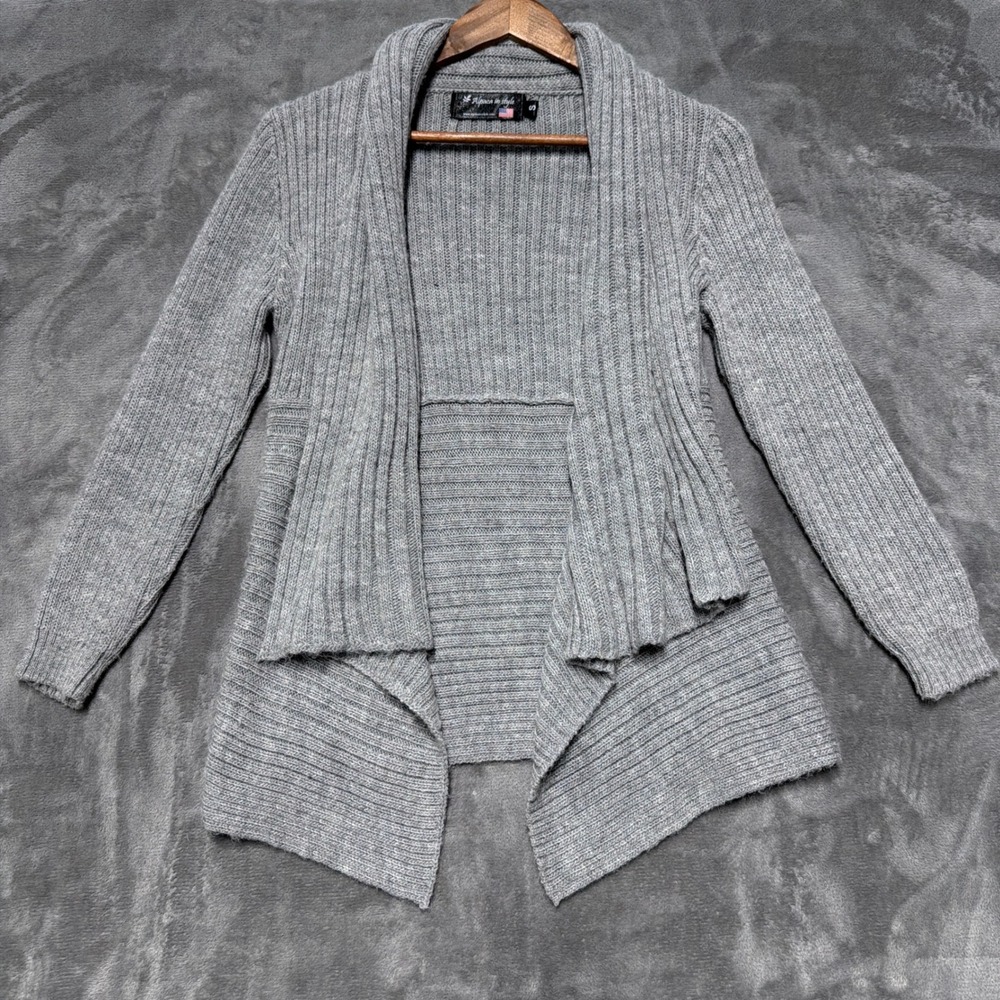 Alpaca in Style Ribbed Open Cardigan Womens Small Shawl Collar Knit Waterfall